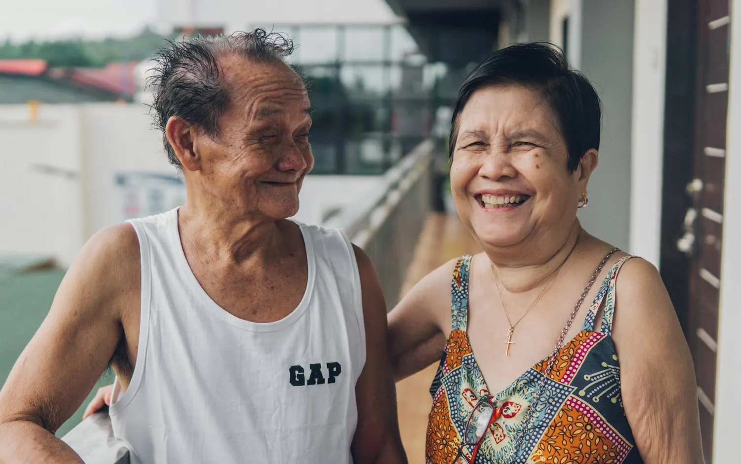 Smiling older couple enjoying being active